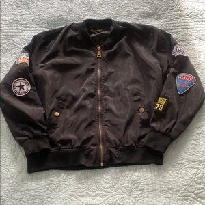 Vintage Bomber Jacket with Patched Sleeves